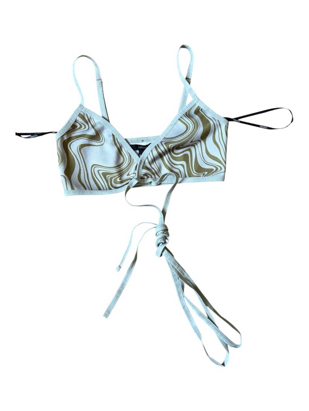 Forever 21 White & Olive Swirl Tie-Front Bralette